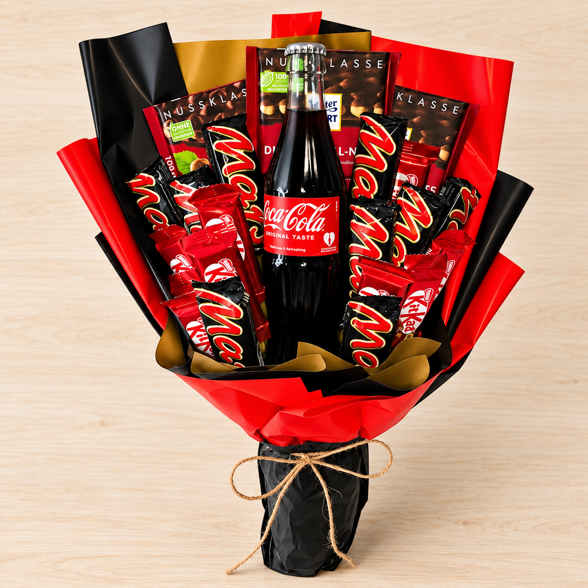 Coca Cola Strauss mit Mars und KitKat Coca-Cola Geschenkstrauß mit Mars, KitKat & Ritter Sport Nuss