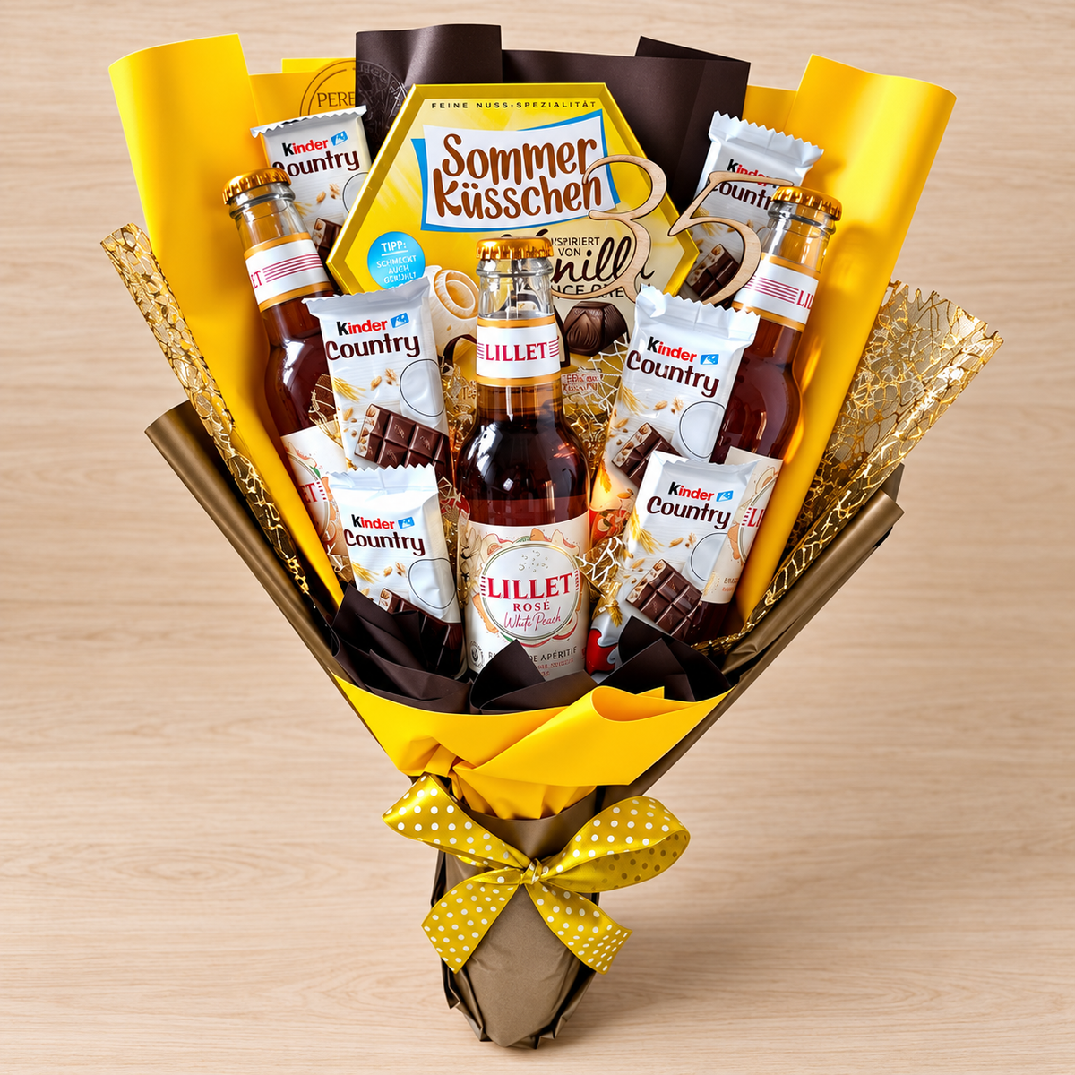 Lillet Rosé Strauss mit Sommer Küsschen & Kinder Country – Geschenk für Frauen