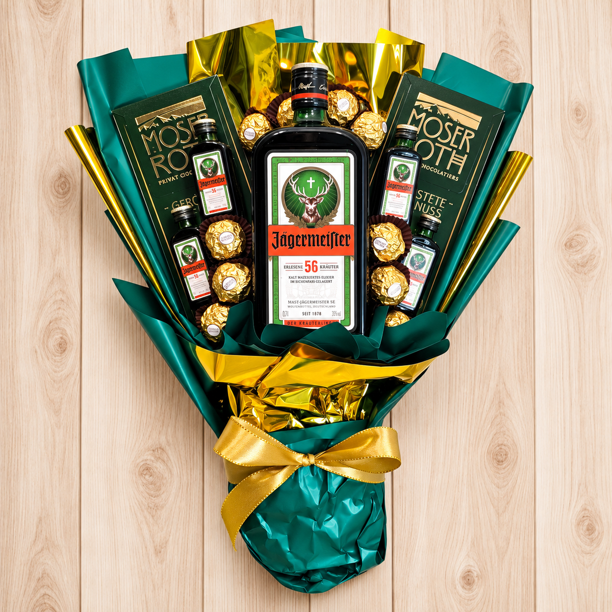 Jägermeister Strauss mit Ferrero Rocher & Moser Roth – Geschenk für Männer