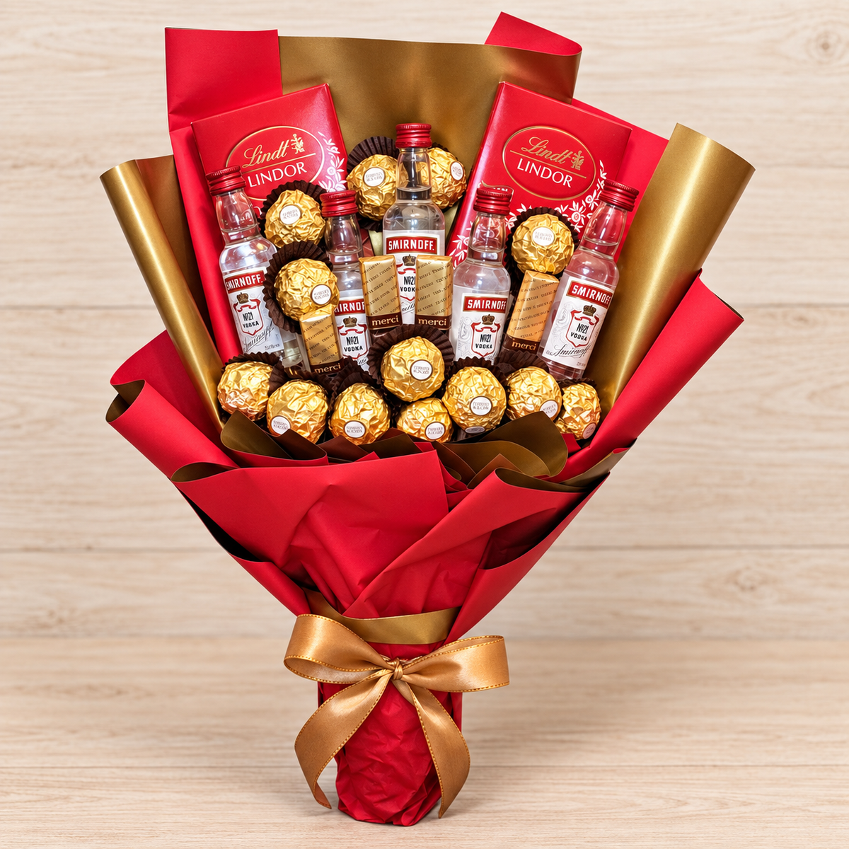 Smirnoff Vodka Strauss mit Ferrero Rocher & Lindt – Geschenk für Männer