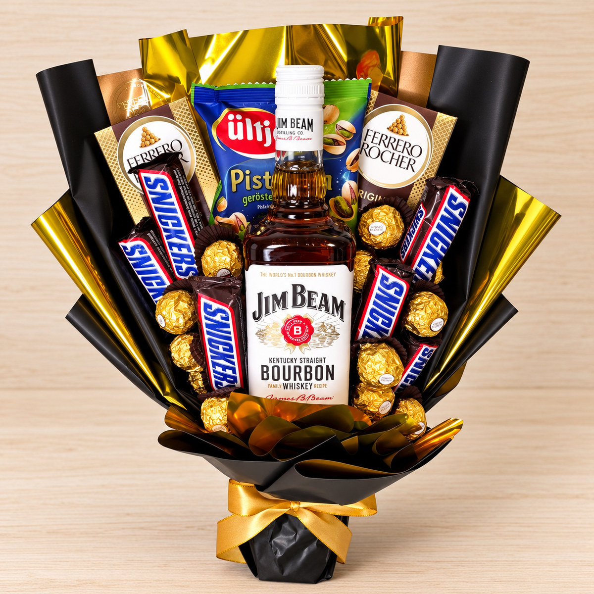 Jim Beam Honey Geschenkstrauß mit Ferrero Rocher & Snickers