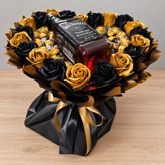 Jack Daniel's Geschenkstrauß mit Lindor Pralinen und Seifenrosen