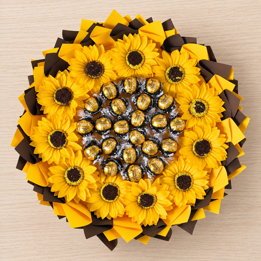 Sonnenzauber – Lindor Geschenkstrauß mit Sonnenblumen