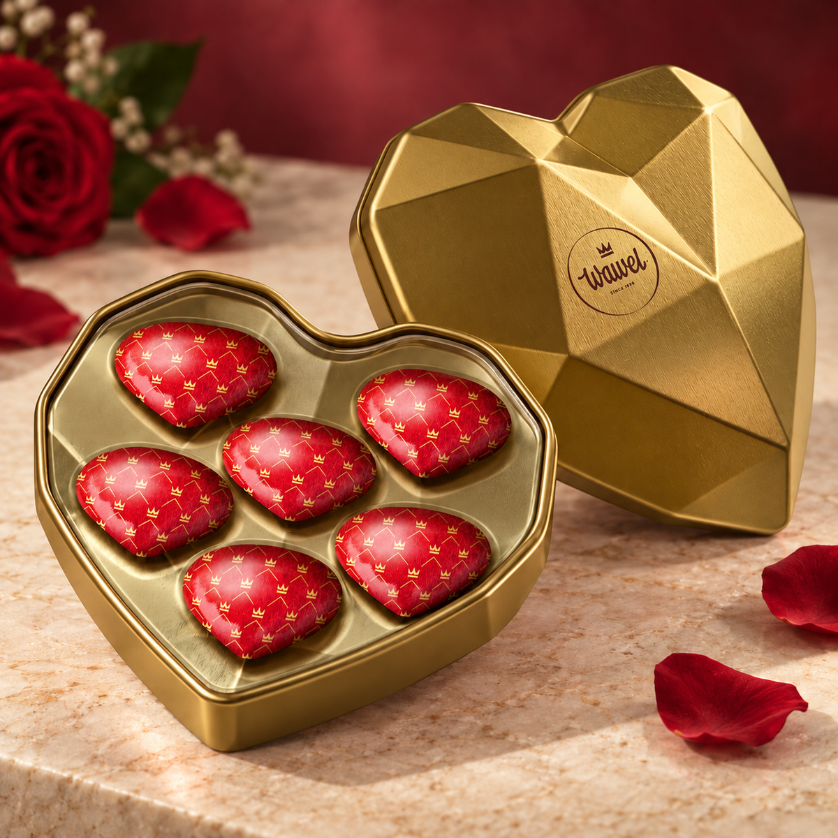 Luxuriöses Pralinenherz XL mit Lindt Lindor, Wawel Choco & Seifenrosen