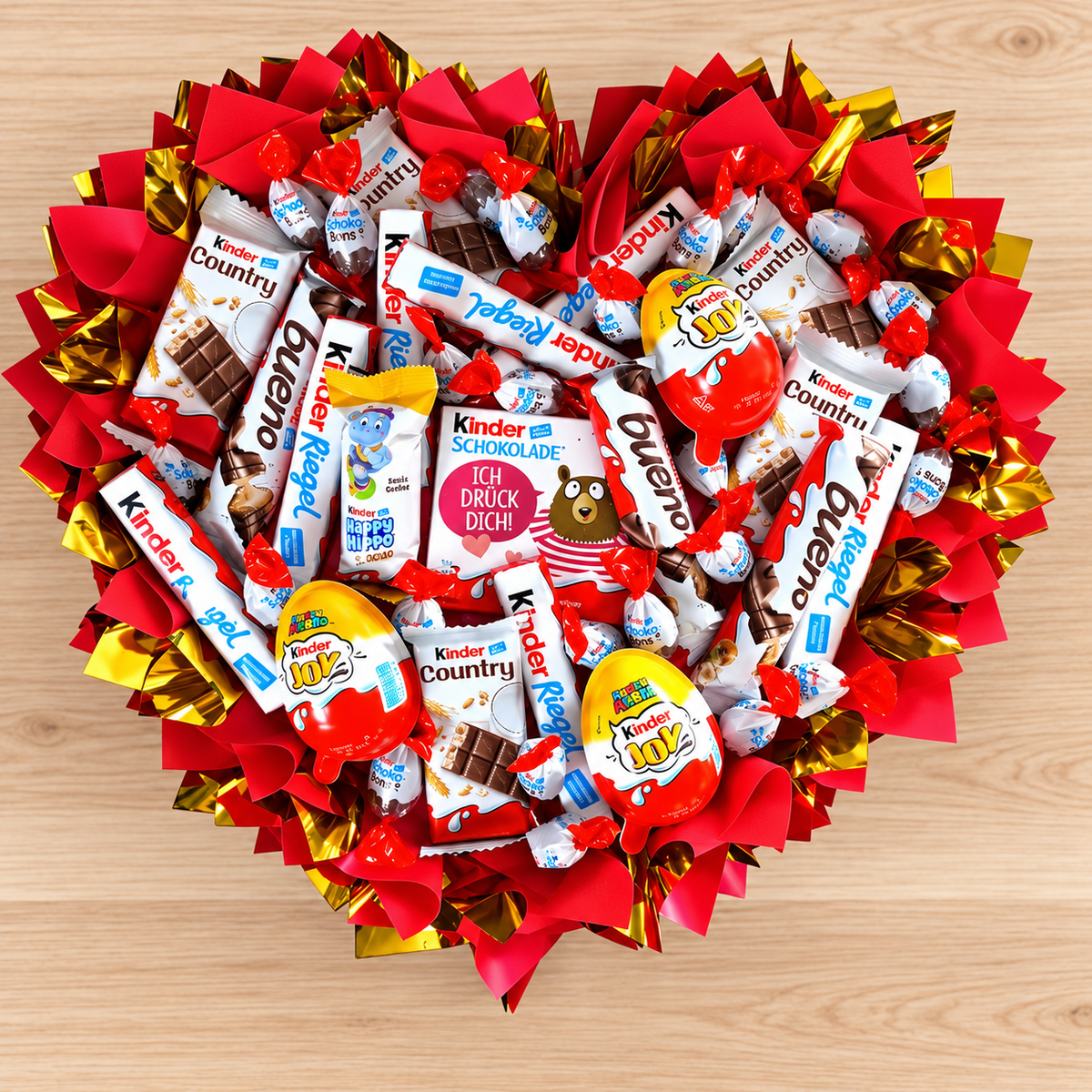 Kinder Schokolade Geschenkstrauß in Herzform