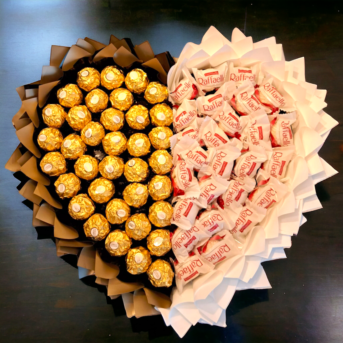 Heart-shaped bouquet with Raffaello & Ferrero Rocher – Romantic chocolate gift for special occasions