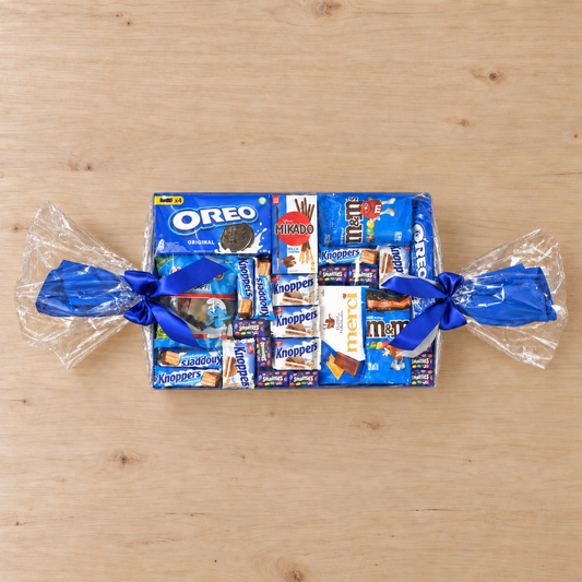 XL Süßigkeitenbonbon in Blau – Süßes Geschenk mit Knoppers, OREO und M&M’s