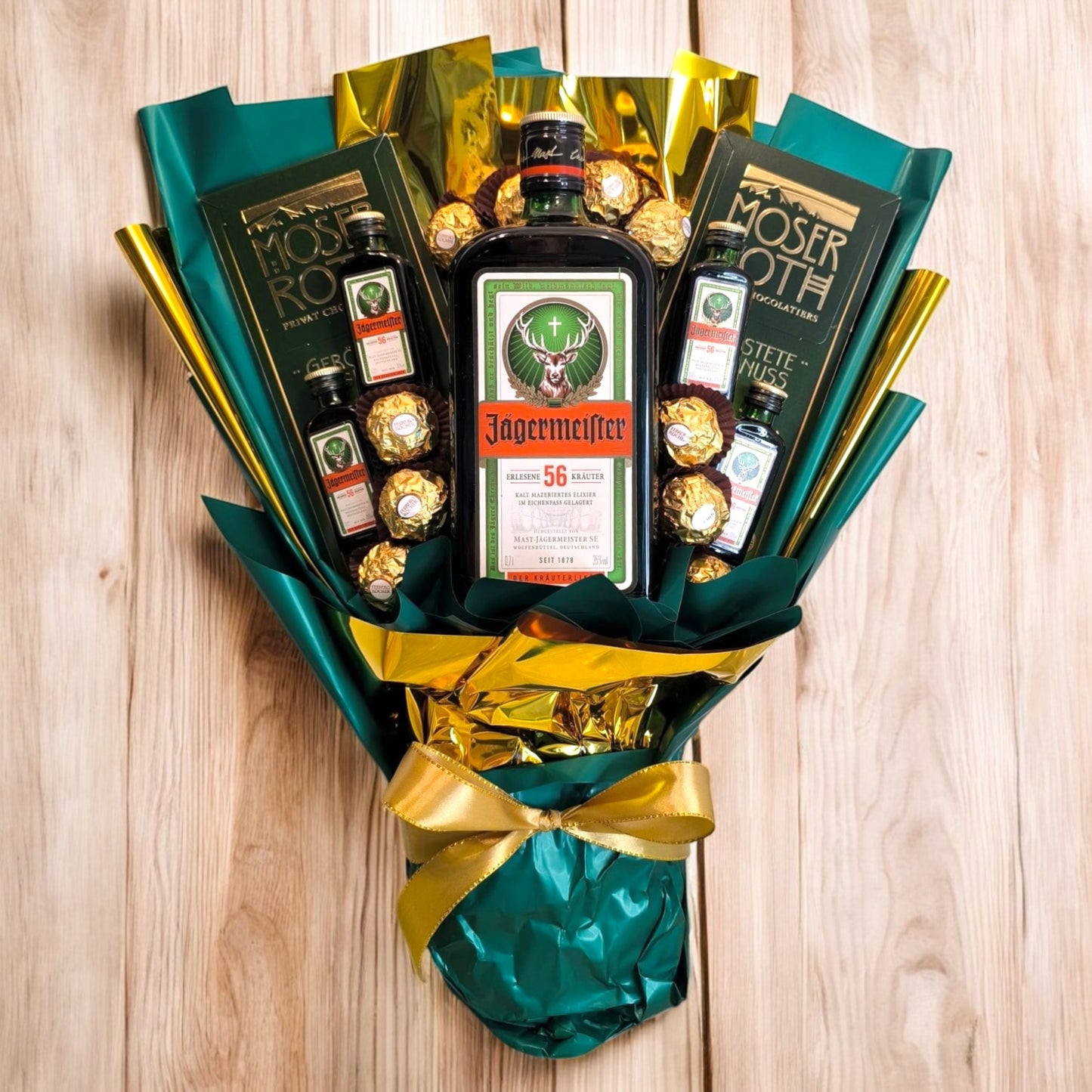 Luxuriöser Jägermeister Strauß mit Schokolade & Pralinen – Perfektes Männergeschenk