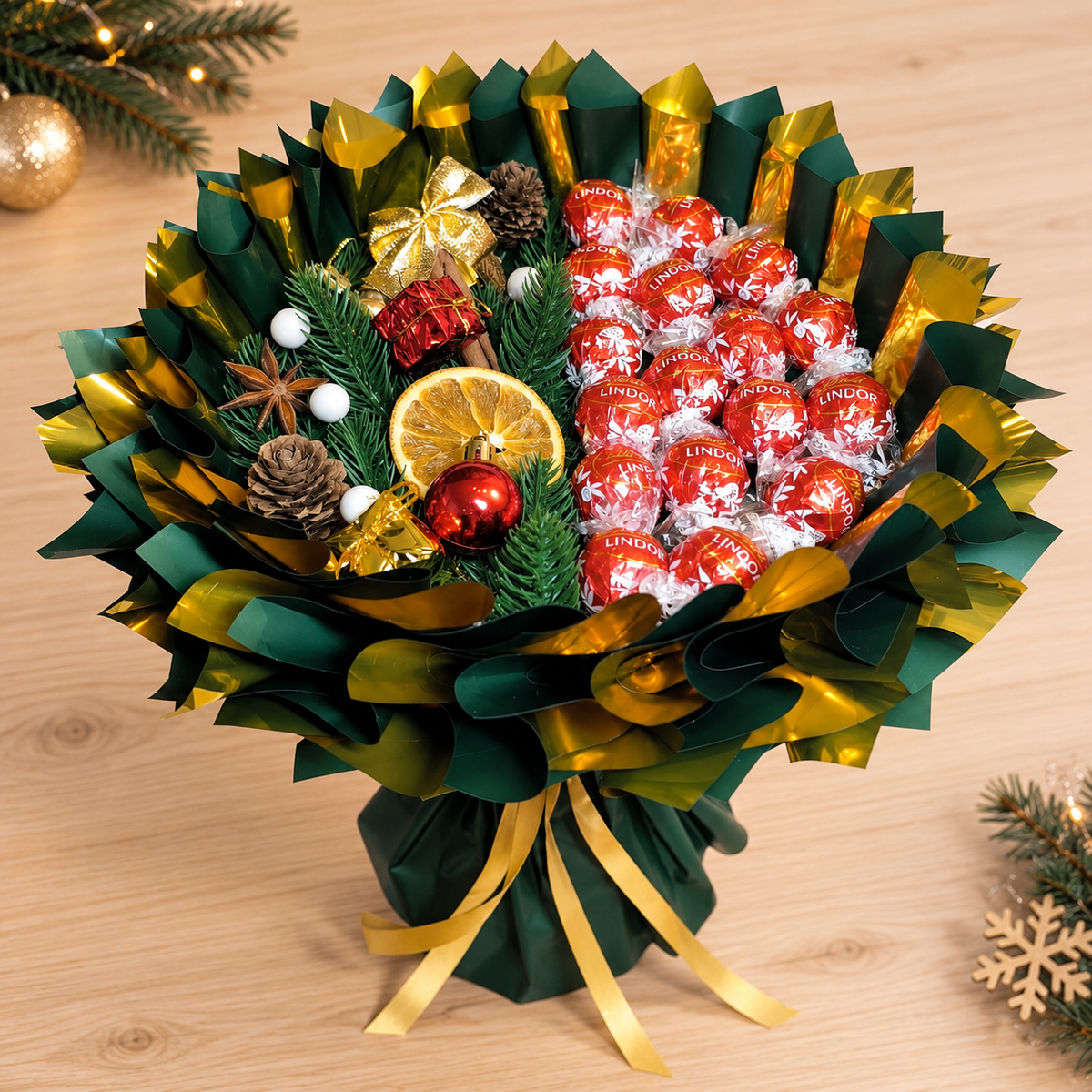 Christmas Mini Lindor Bouquet: Fine Lindt Pralines with Cinnamon, Oranges & Decoration – Give the Gift of Luxury & Enjoyment