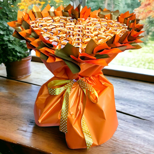 Spiselig buket blomster "Ferrero Kisses" - pralinebuket til særlige lejligheder