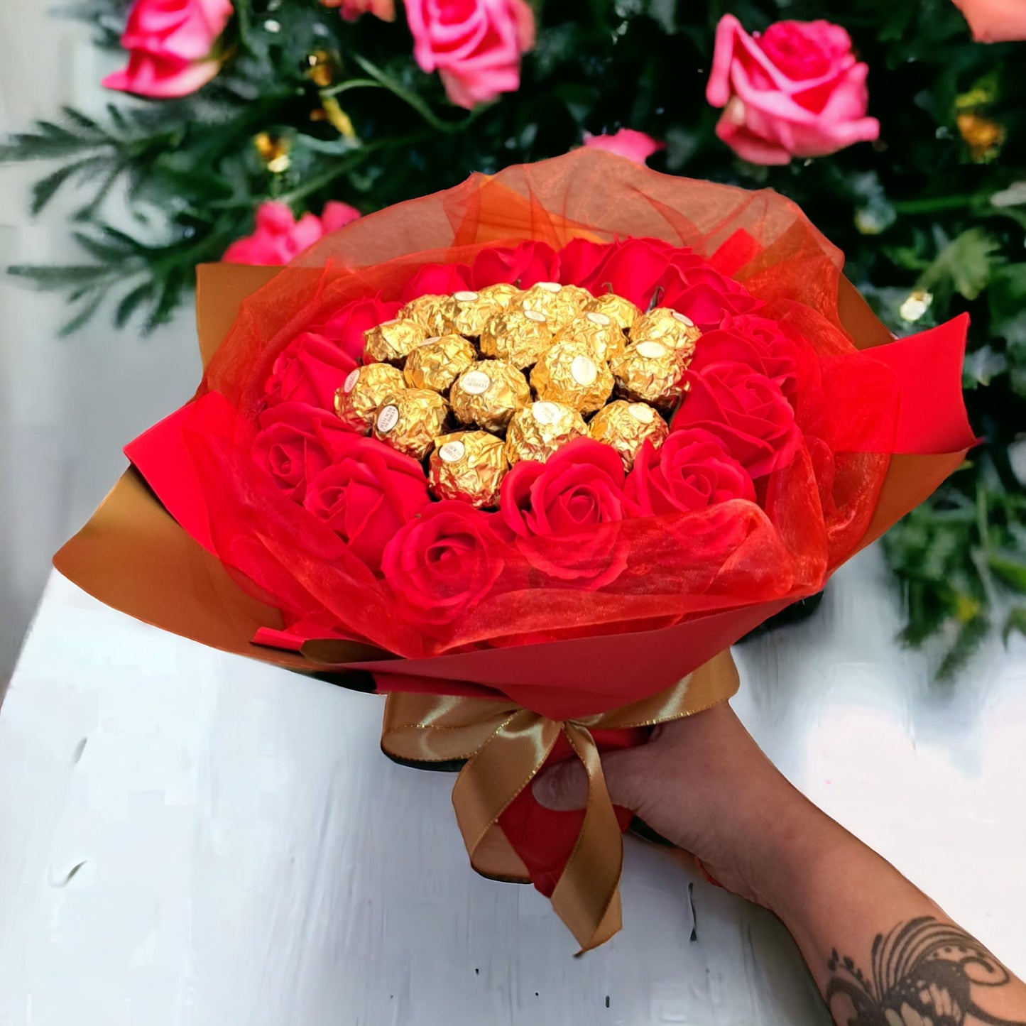 Edible Wedding Bouquet "Red" – Ferrero Rocher and Soap Roses for the Bride