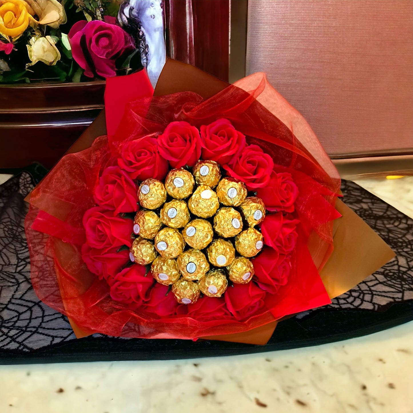 Edible Wedding Bouquet "Red" – Ferrero Rocher and Soap Roses for the Bride