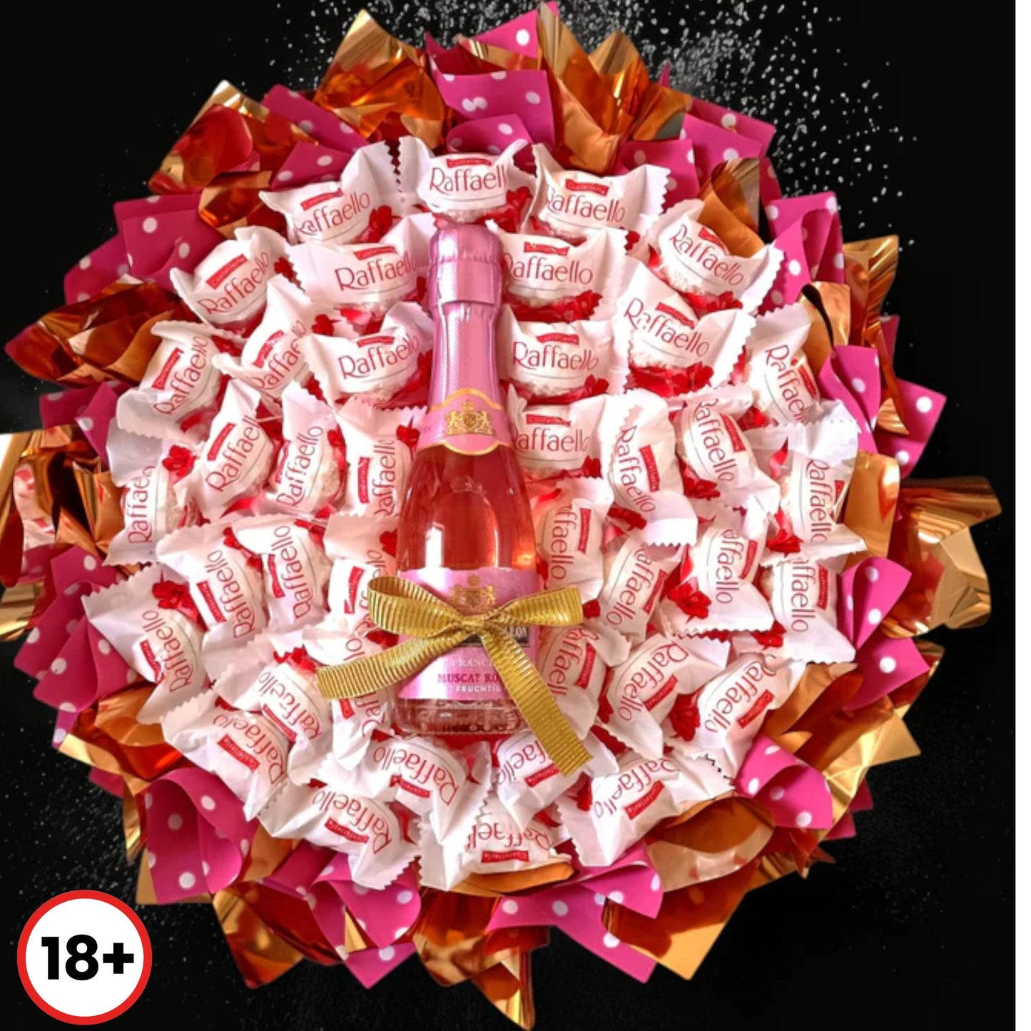 Edible bouquet "Raffaello & Wine" - Luxurious gift set with chocolates and wine for special occasions