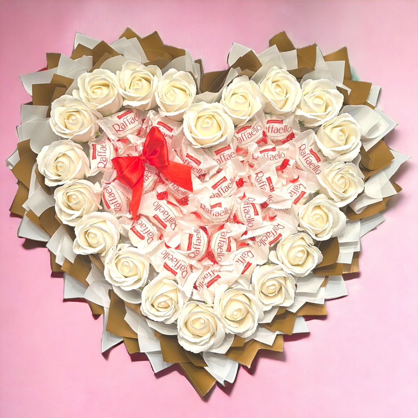 Heart-shaped bouquet of pleasure "Raffaello & White Roses" - Exclusive gift for Valentine's Day and special moments