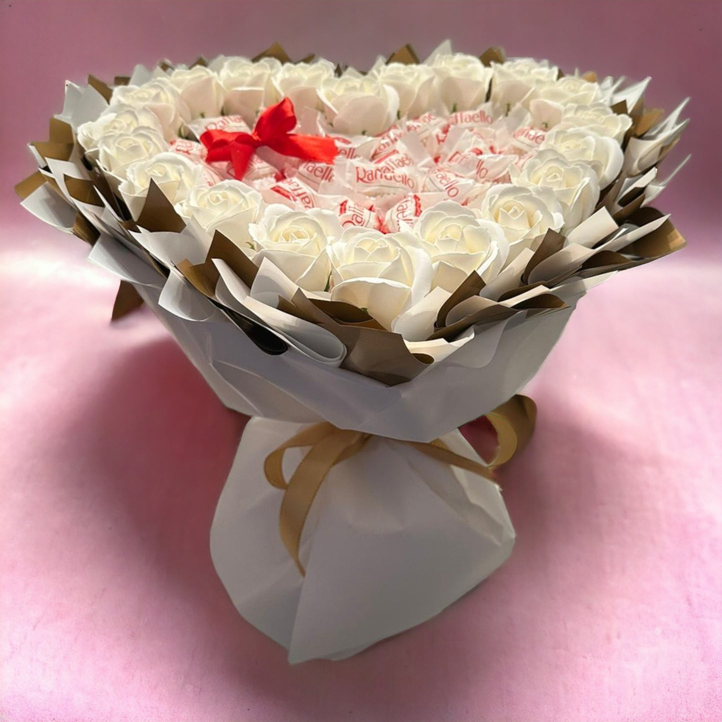 Heart-shaped bouquet of pleasure "Raffaello & White Roses" - Exclusive gift for Valentine's Day and special moments
