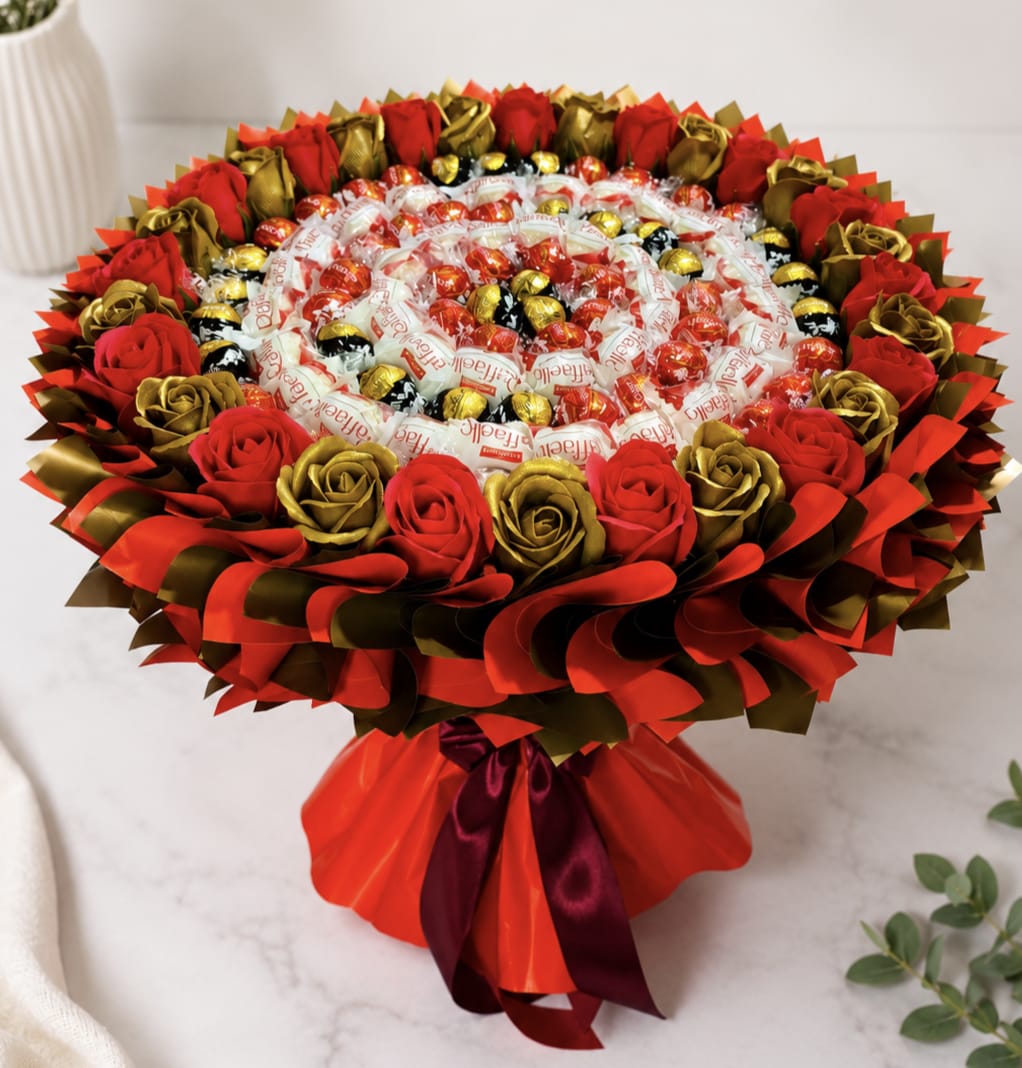 Premium Pralinenstrauß Rote Eleganz