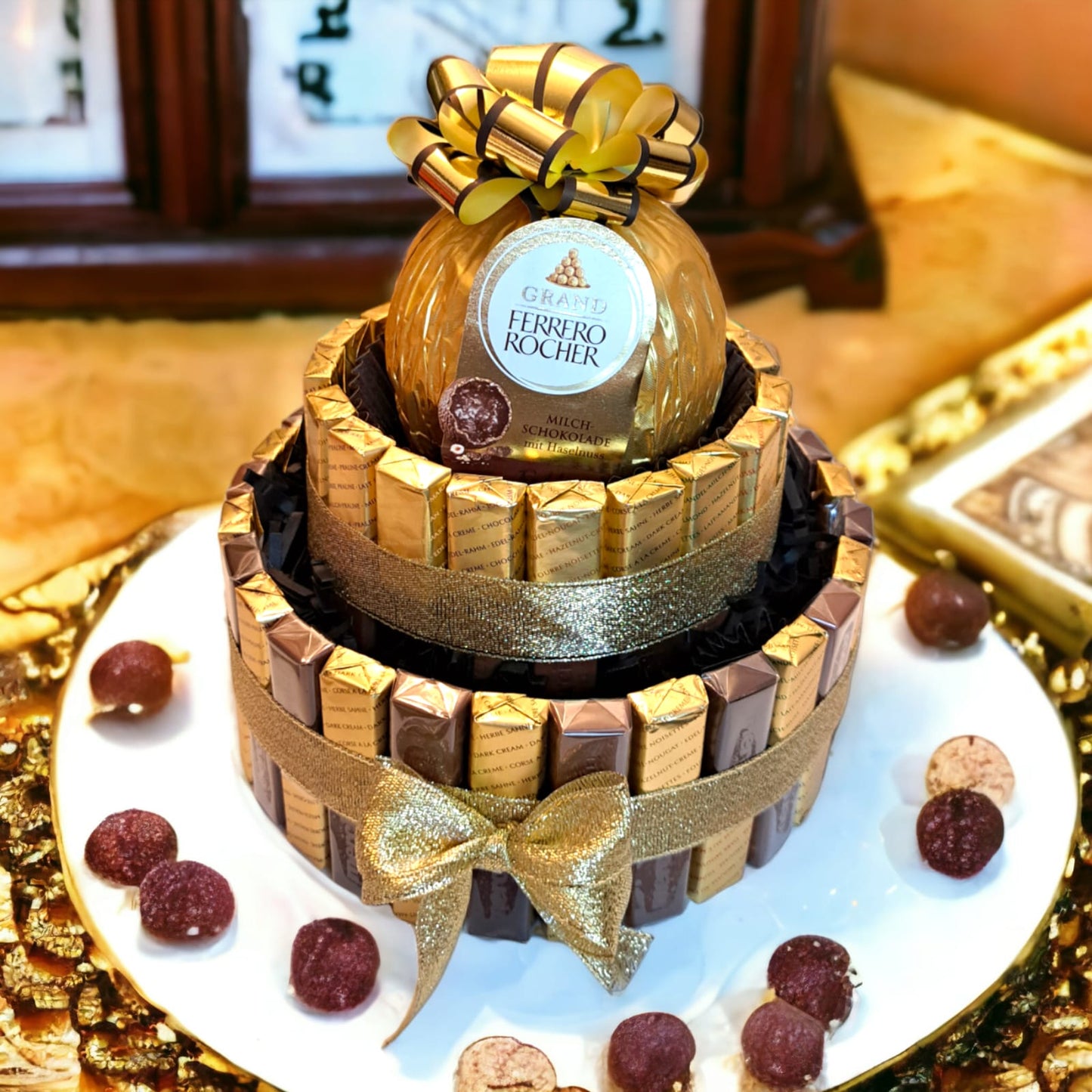 Handmade chocolate cake with Merci and Ferrero Rocher – A treat for chocolate lovers