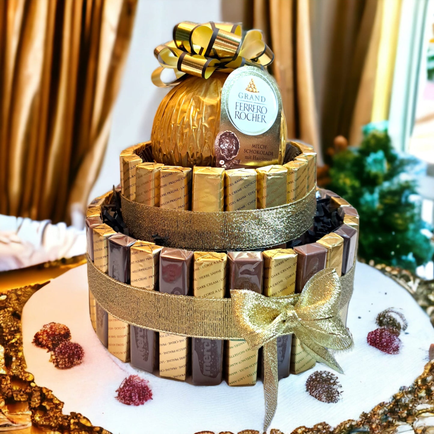Handmade chocolate cake with Merci and Ferrero Rocher – A treat for chocolate lovers