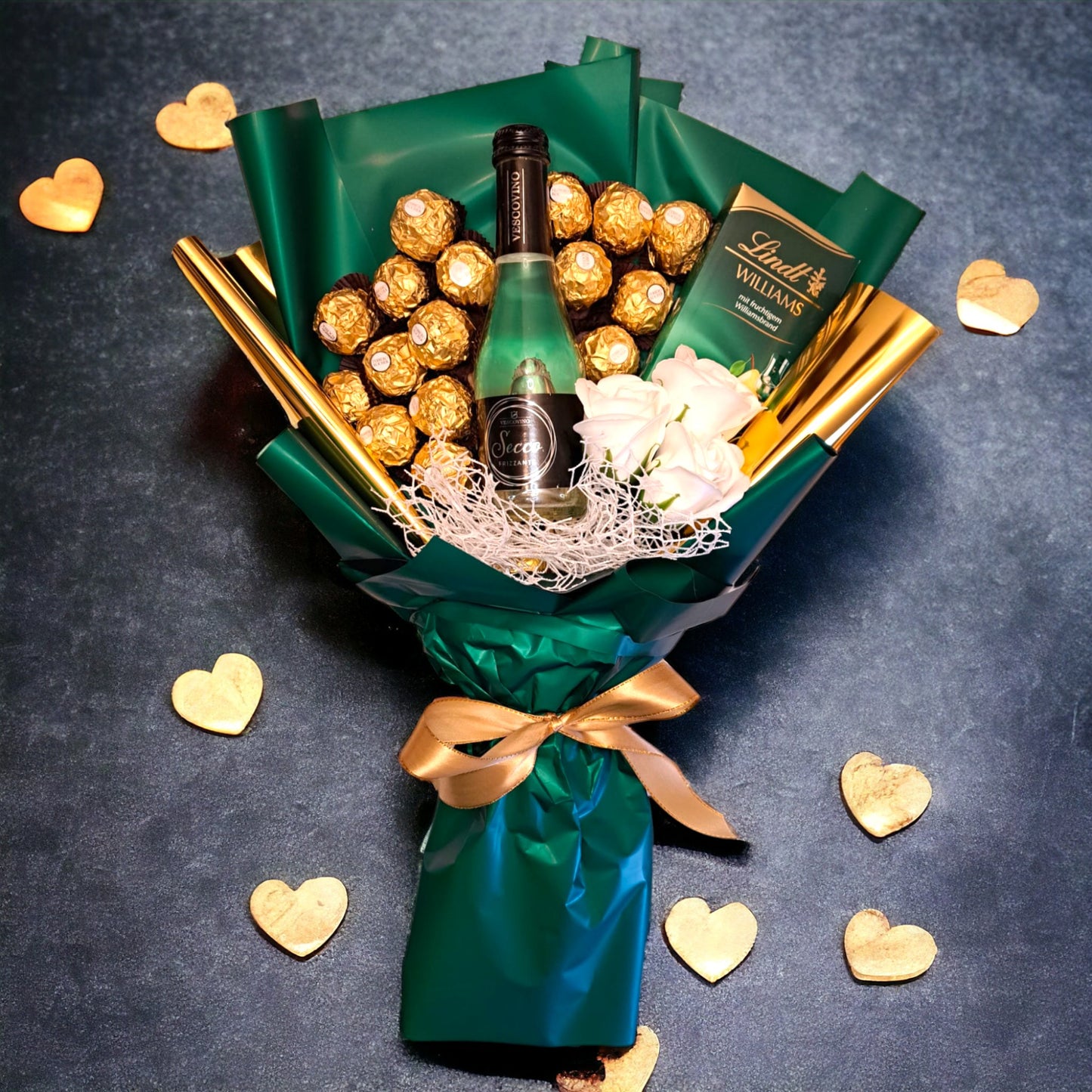 Edible bouquet with Ferrero Rocher, Lindt Chocolate & Vescovino Secco Frizzante – Luxurious gift for special moments