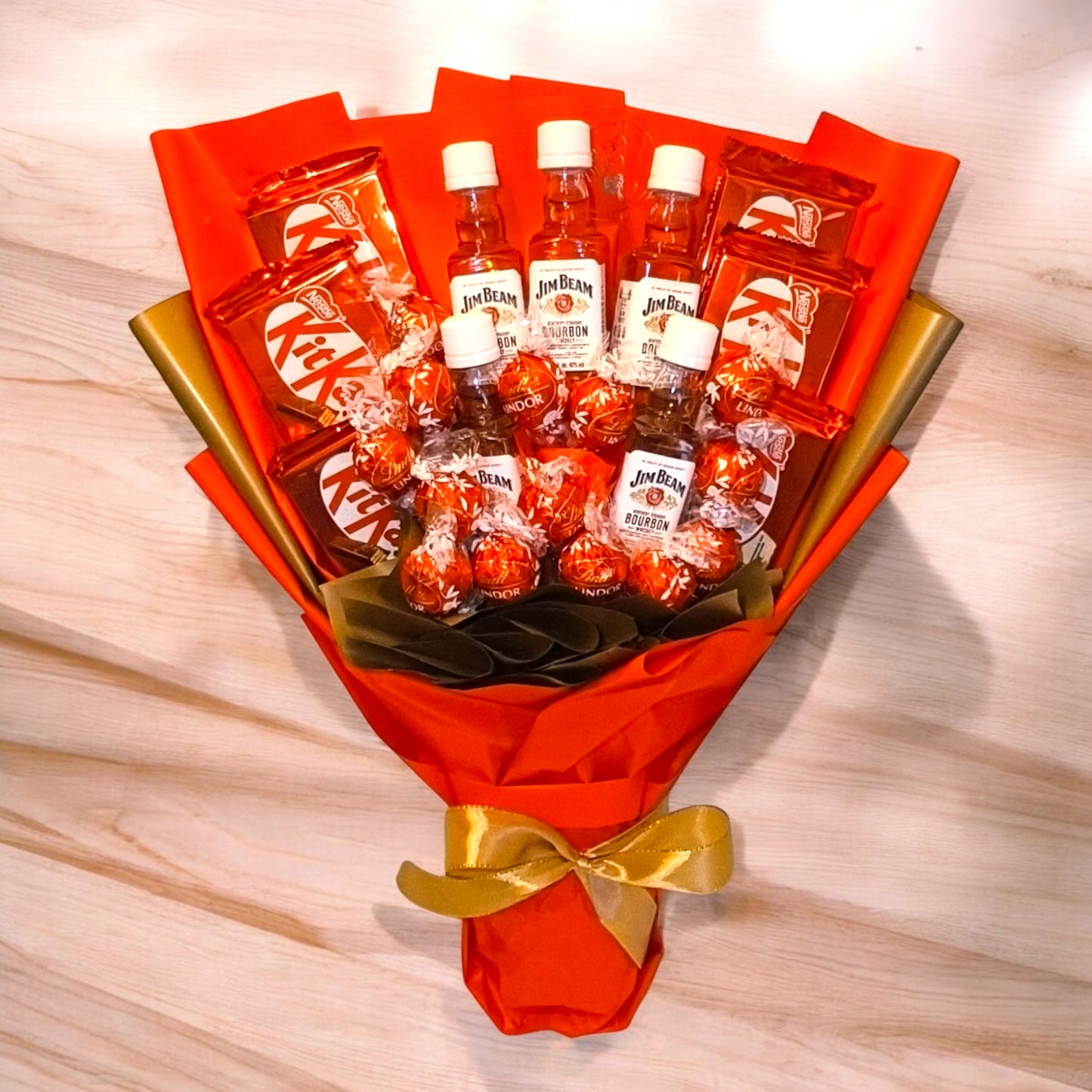 Spiselig blomsterbuket Jim Beam & Lindt