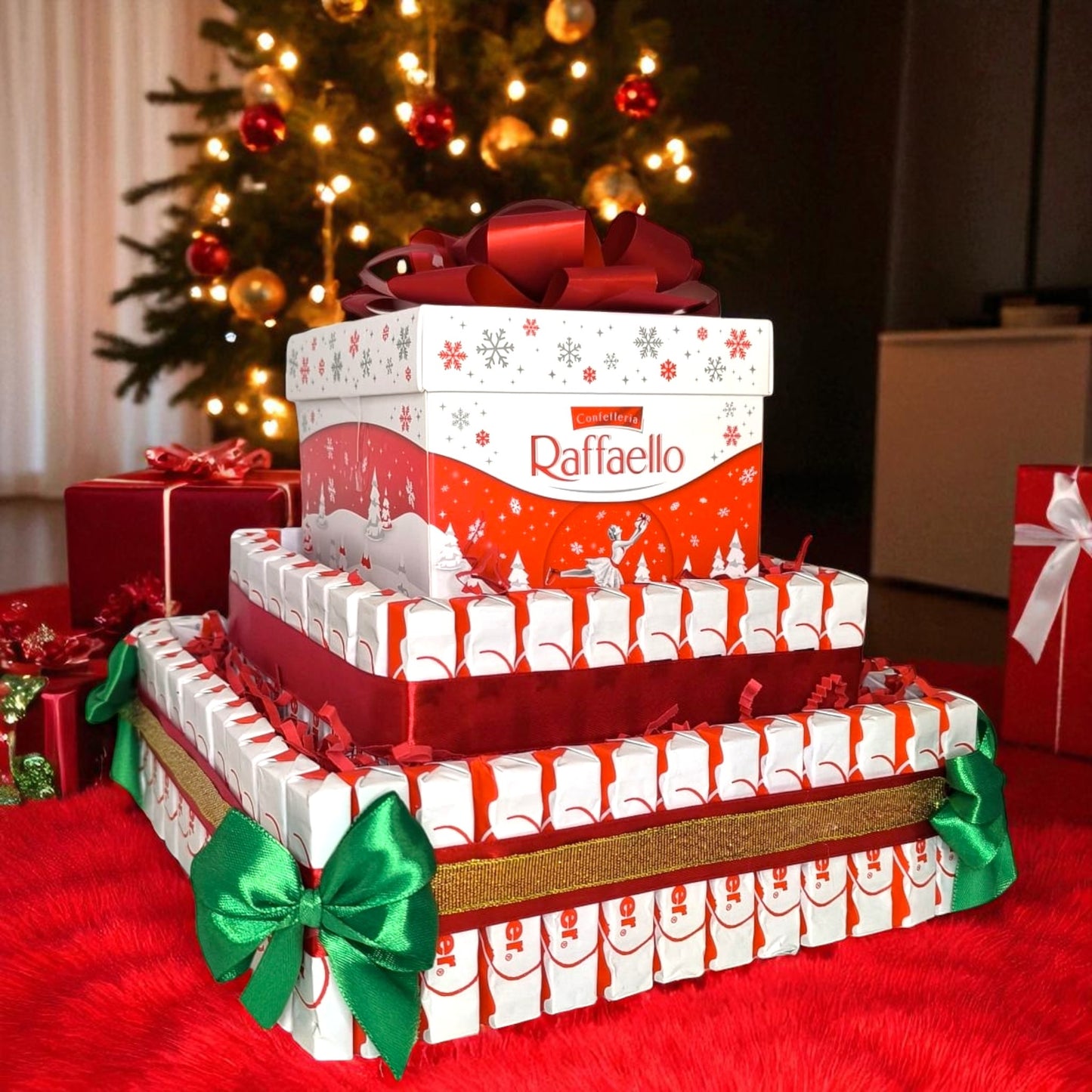 Kinder Schokolade Torte mit Raffaello Geschenkbox – Edle Geschenktorte aus Schokolade | Weihnachtsgeschenk für Männer & Frauen | Handgemacht von Perfekt Deko