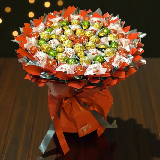 Edler Schokoladenstrauß mit Ferrero Rocher, Raffaello & Lindor – Handgemachtes essbares Geschenk
