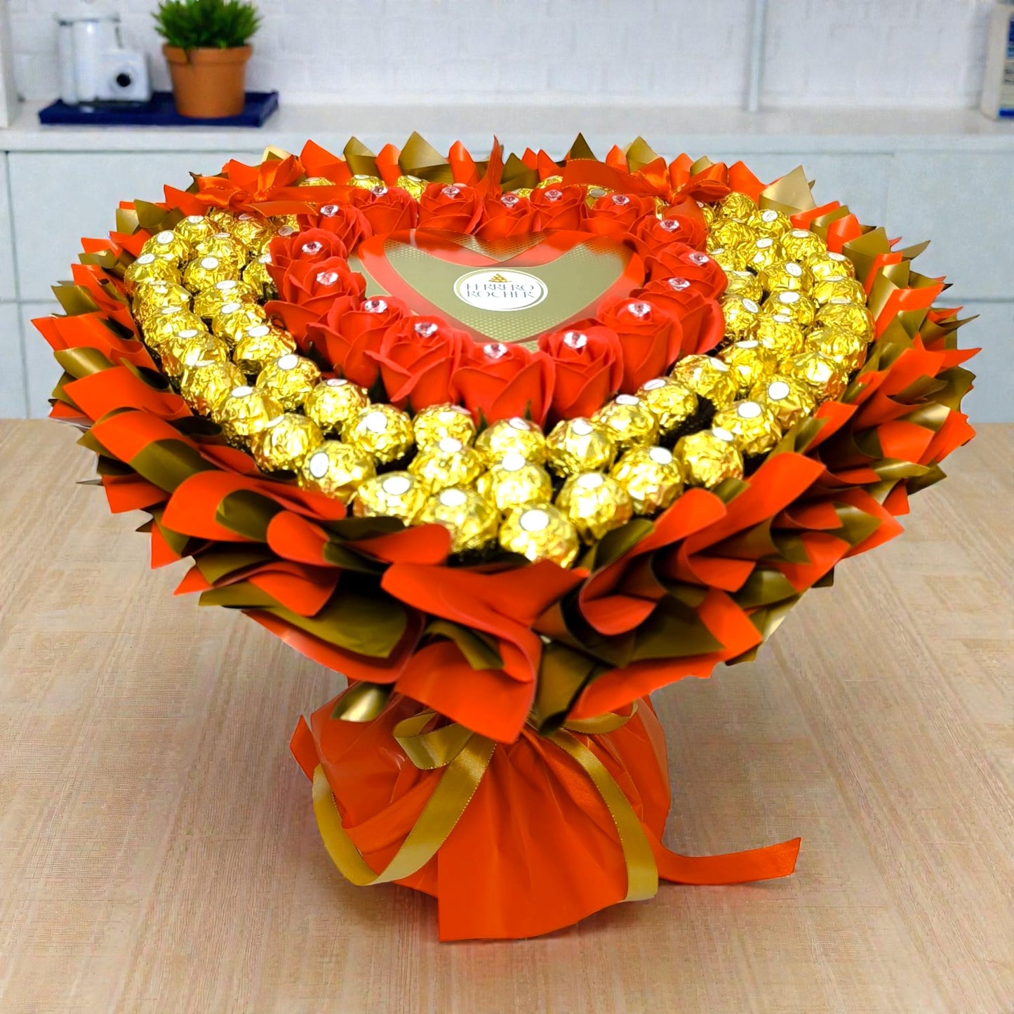 Ferrero Rocher Herz Strauß Deluxe XL – Luxuriöser Süßigkeitenstrauß in Herzform