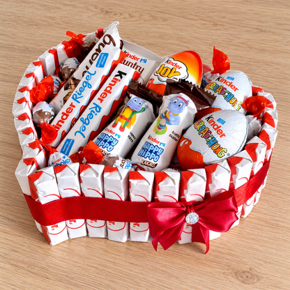 Heart-shaped cake with Kinder sweets – perfect gift idea for any occasion