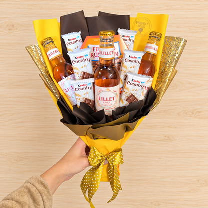 Lillet Rosé Strauss mit Ferrero Küsschen & Kinder Country – Geschenk für Frauen