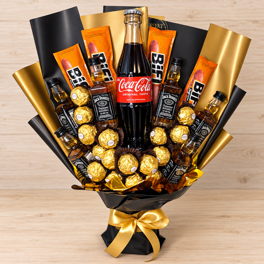 Jack Daniel's & Cola Strauss mit Ferrero Rocher und BiFi – Geschenk für Männer
