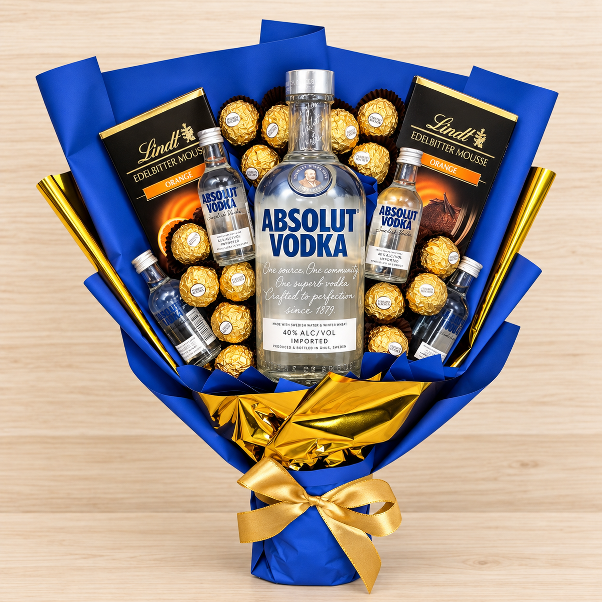Absolut Vodka Strauss mit Ferrero Rocher & Lindt – Geschenk für Männer