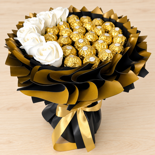 Romance and relaxation combined – handmade bouquet with Ferrero Rocher and soap roses