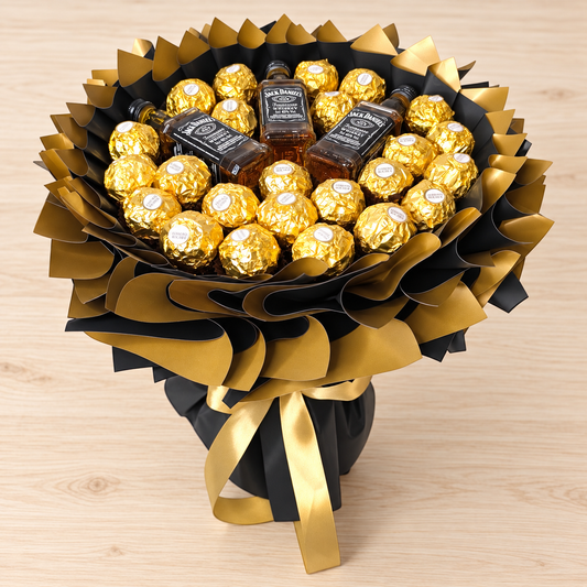 Jack Daniel’s & Ferrero Rocher Strauß – Schwarz-Gold