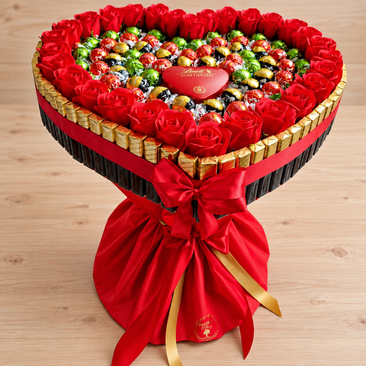 Queen Heart – Exklusiver Lindt Lindor Pralinenstrauß mit Seifenrosen