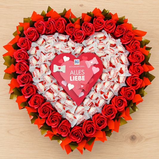 Raffaello Herzstrauß Deluxe XL mit Ritter Sport „Alles Liebe“