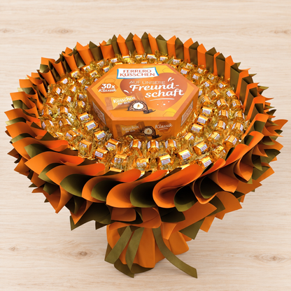 Ferrero Küsschen XL Strauss in Orange-Gold – Schokoladengeschenk