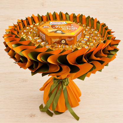 Ferrero Küsschen XL Strauss in Orange-Gold – Schokoladengeschenk