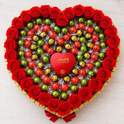 Queen Heart – Exklusiver Lindt Lindor Pralinenstrauß mit Seifenrosen