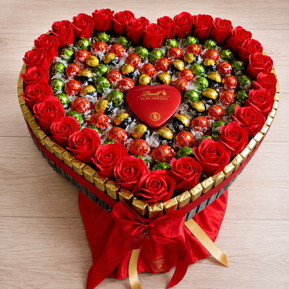 Queen Heart – Exklusiver Lindt Lindor Pralinenstrauß mit Seifenrosen