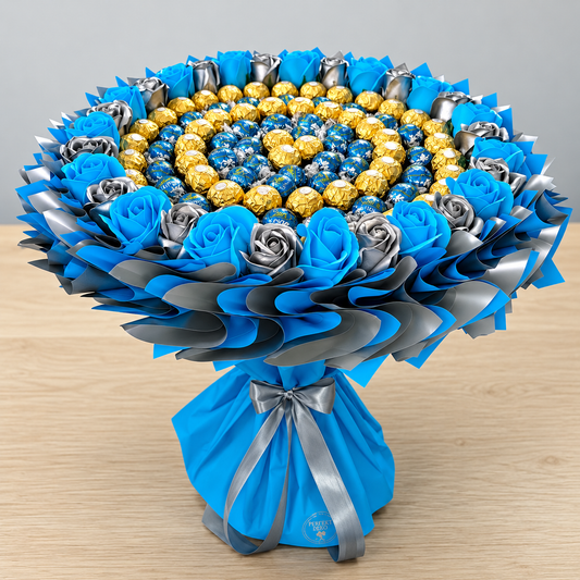Luxuriöser Pralinenstrauß XL mit Ferrero Rocher, Lindt Lindor & Seifenrosen