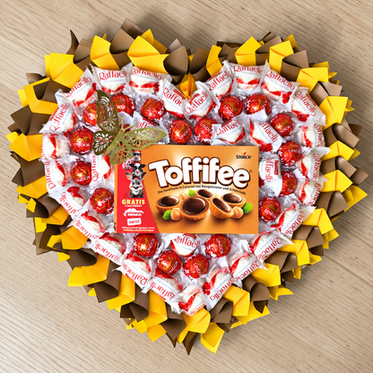 Süßigkeitenstrauß in Herzform mit Toffifee, Raffaello & Lindt Lindor