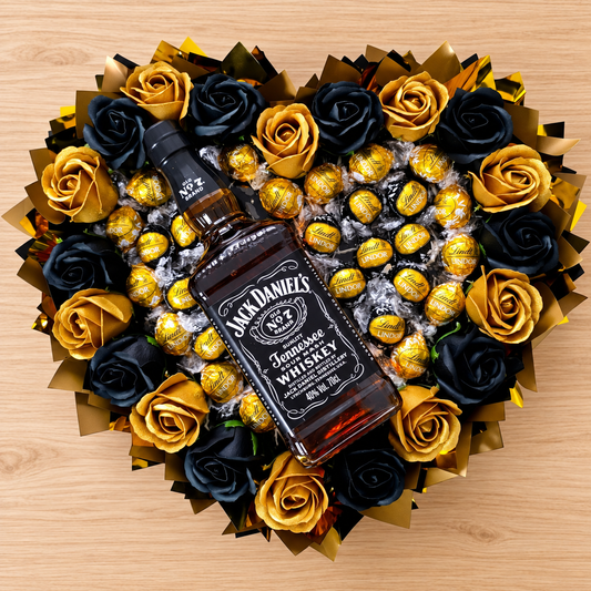 Jack Daniel's Geschenkstrauß mit Lindor Pralinen und Seifenrosen