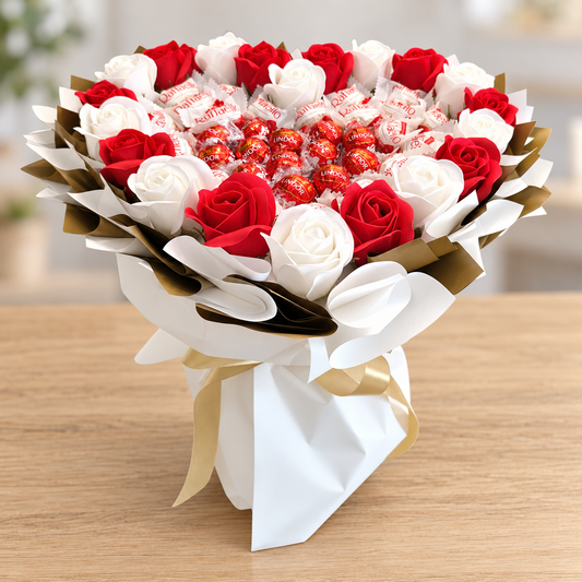 Pralinen Geschenkstrauß mit Raffaello, Lindor und Seifenrosen