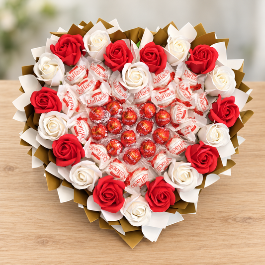 Pralinen Geschenkstrauß mit Raffaello, Lindor und Seifenrosen