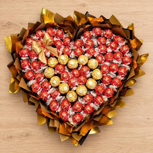 Herzstrauß mit Lindt Lindor und Ferrero Rocher – romantisches Schokoladengeschenk