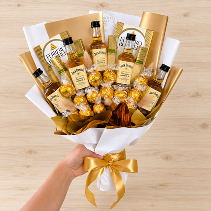 Edible Bouquet "Jack Daniel's Honey" - Classic gift with Jack Daniel's Honey, chocolates &amp; style for special occasions 