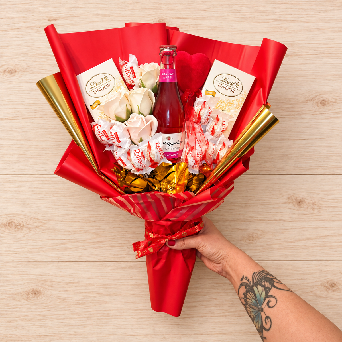 Edible bouquet with Lindt, Raffaello &amp; Little Red Riding Hood – Elegant gift for special occasions