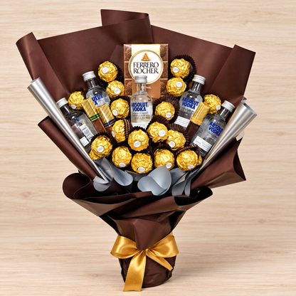 Absolut Vodka Strauss mit Ferrero Rocher – Geschenk für Männer mit Vodka & Schokolade