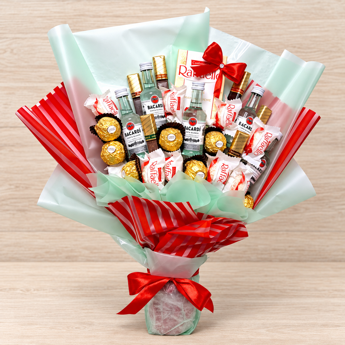 Bacardi Carta Blanca Strauss mit Raffaello & Ferrero Rocher – Rum Geschenk