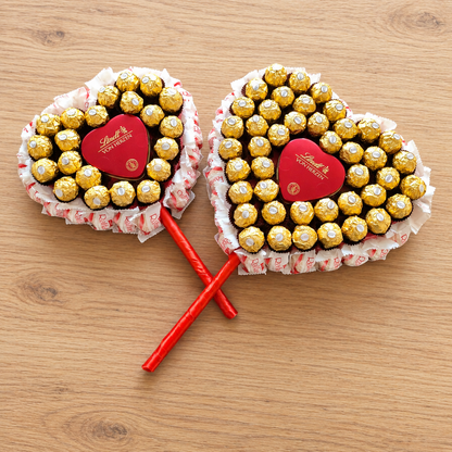 Schokoladen-Lolli in Herzform mit Ferrero Rocher, Raffaello und Lindt